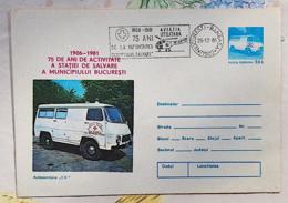 ROUMANIE Helicoptere, ENTIER POSTAL Illustré émis En 1981.  Helicoptere Sanitaire. Cachet Tempraire - Hélicoptères