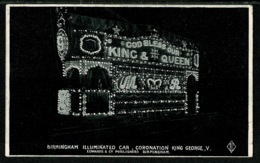 Ref 1299 - 1911 Postcard - KGV Coronation Tram Car Illuminations - Birmingham - Royalty - Birmingham
