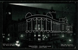 Ref 1299 - 1911 Postcard - KGV Coronation Illuminations - Birmingham Council House - Royalty Theme - Birmingham