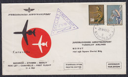 Yugoslavia 1963 First Flight From Beograd To Athens To Beirut, Commemorative Cover - Luftpost