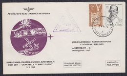 Yugoslavia 1964 First Flight From Dubrovnik To Zagreb To Zurich To Amsterdam, Commemorative Cover - Luftpost