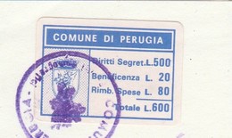 Perugia. 1985. Marca Municipale L. 600, Su Certificato Di Residenza - Other