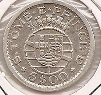 SAO TOME PRINCIPE SAINT THOMAS AND PRINCE 5$ ESCUDOS 1951 SILVER RARE - Sao Tome En Principe