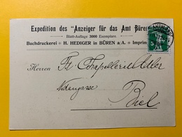 22093 - Anzeiger Für Das Amt Büren A/A Pour Biel 1913 + Cachet Hediger Au Verso - Büren An Der Aare