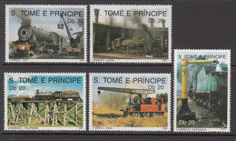 1989 Sao Tome St. Thomas Trains Locomotives Railways Complete Set Of 5 MNH - Sao Tome And Principe