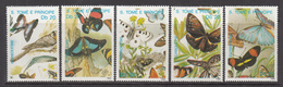 1989 Sao Tome St. Thomas Butterflies Papillons Complete Set Of 5 MNH - São Tomé Und Príncipe