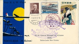 1958 JAPÓN , FIRST K.L.M. POLAR FLIGHT , TOKYO - BIAK ( GUINEA HOLANDESA ) , LLEGADA AL DORSO - Briefe U. Dokumente