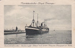 AK Norddeutscher Lloyd Bremen - Doppelschrauben-Postdampfer Rhein Mit Einem Truppen-Transport An Bord - Ca. 1914 (41733) - Steamers