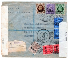 Eritrea-Palestine, 1944 WWII M.E.F / MEF Double Censored, 7 Stamps, High Value Registered Cover III - Erythrée