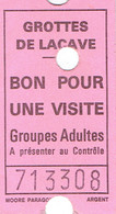 Ticket D'entrée Grottes De Lacave (Lot) Bon Pour Une Visite Groupes Adultes - Toegangskaarten