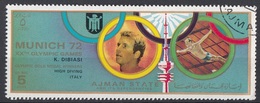 Ajman 1972 Mi. 1585 XX° Olympic Games Munich Monaco Winners Oro Gold Tuffi Piattaforma Klaus Dibiasi Italia  CTO URSS - Tuffi