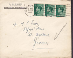 Great Britain A. M. SMITH Fruit Importer SOUTHAMPTON 1937 Cover Brief ST. ANDREW's Guernsey 3-Stripe Edw. VIII. - Storia Postale