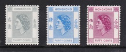 Hong Kong 1954 Queen Elizabeth 30c, 40c, 50c MH  SG 183-185 - Neufs