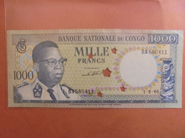 CONGO 1000 FRANCS 1964 DEMONNETISER CIRCULER (B.3) - Repubblica Democratica Del Congo & Zaire