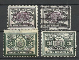 USA State Of New York Stock Transfer Tax, 4 Stamps, Used NB! One Stamp Has Thin Place! - Fiscali