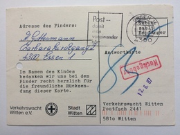 GERMANY 1987 Postcard Essen To Witten With Nachgebuhr Cachet - Covers & Documents