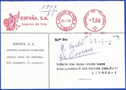 Cover, Espana SA Seguros De Vida + Mechanical Franchise With Advertising - ESPAÑA, S.A. SEGUROS DE VIDA / Lisboa, 1975 - Franking Machines (EMA)