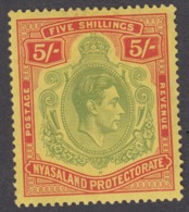 Nyasaland 1938 - King George VI 5 SHILLING Mint Hinged - Nyassaland (1907-1953)