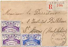 GUADELOUPE 1947. Registered Cover From Le Moule To St. Louis, Haut-Rhin, France - Lettres & Documents