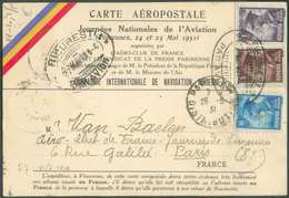 PA7-9-10 Obl. Double Ovale BUCURESI PAR AVION Sur Carte Aéropostale Du 7 Mai 1931 Vers Paris Et Retour Affr. FRANCE N°24 - Storia Postale