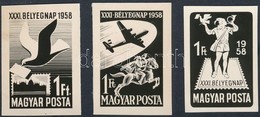 1958 Bélyegnap: Gönczi Gebhardt Tibor Meg Nem Valósult Bélyegterveinek Bélyegméretű Nyomdai Fotói. Rendkívüli, Talán Egy - Autres & Non Classés