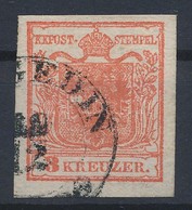 O 1850 3kr HP Ia Sötétcinnóner, Geriffelt, Lemezhibás Bélyeg (folt A Pajzson) '(SZE)GEDIN'. Certificate: Steiner - Andere & Zonder Classificatie