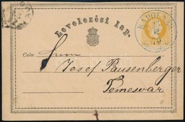 1870 Díjjegyes Levelezőlap Kék / Blue  'KÁPOLNÁS KRASSÓ M.' - Temesvár - Other & Unclassified