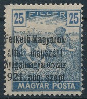 ** Nyugat-Magyarország I. 1921 Magyar Posta 25f Próbanyomat, Bodor Vizsgálójellel (gumihibás / Gum Disturbance) - Autres & Non Classés