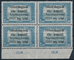 ** Nyugat-Magyarország I. 1921 2,5K ívszéli Négyestömb (36.000) / Mi 9 Margin Block Of 4 Signed: Bodor - Altri & Non Classificati