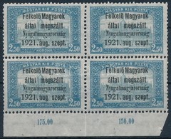 ** Nyugat-Magyarország I. 1921 2,5K ívszéli Négyestömb (36.000) / Mi 9 Margin Block Of 4 Signed: Bodor - Otros & Sin Clasificación