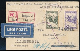 1930 Ajánlott Légi Levél Budapestről Bukaresten át Nagyváradra / Registered Airmail Cover From Budapest Via Bukarest To  - Andere & Zonder Classificatie