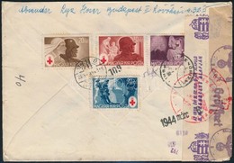 1944 Ajánlott, Cenzúrázott, Légi Levél Vöröskereszt Sorral Párizsba / Mi 749-752 On Registered, Censored, Airmail Cover  - Sonstige & Ohne Zuordnung