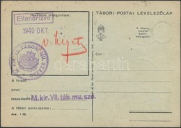 1940 Címzetlen Tábori Posta Levelezőlap / Unused Field Postcard 'M.KIR. VII. TÁBORI MU. SZÁZAD' + 'CSIKSZEREDA VISSZATÉR - Other & Unclassified