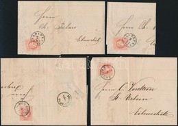 1869 4 Db Számla 1867-es 5kr Postabélyeggel Portózva + Belül 5kr Illetékbélyeggel / 4 Invoices Mailed With 5kr Franking, - Other & Unclassified