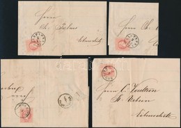 1869 4 Db Számla 1867-es 5kr Postabélyeggel Portózva + Belül 5kr Illetékbélyeggel / 4 Invoices Mailed With 5kr Franking, - Autres & Non Classés