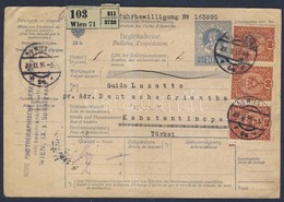 1916 Csomagszállító Törökországba, Hátoldalán Török Portóval / Parcel Card To Turkey With Turkish Postage Due Stamp - Altri & Non Classificati
