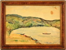 Bernáth Jelzéssel: Csónak A Tavon. Akvarell, Papír, üvegezett Keretben, 27×38 Cm - Other & Unclassified