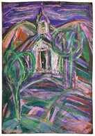 Borbély Gizella (1920-1994): Templom (2 Oldalas, Pasztell, Papír, Jelzett, 57×39 Cm - Sonstige & Ohne Zuordnung