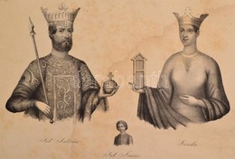 XIX. Sz. Közepe: Szt István, Gizella és Imre Herceg Kőnyomatos Képe. 28x19 Cm Foltos. - Prints & Engravings