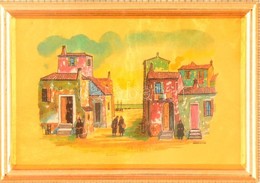 Mediterrán Utca, Aranyozott Kromolitográfia, üvegezett Keretben, 4×6 Cm - Sonstige & Ohne Zuordnung