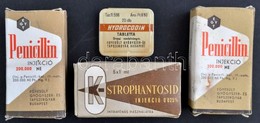 Régi Gyógyszeres Dobozok (Penicillin, Strophantosid, Hydrocodin), Tartalommal - Sonstige & Ohne Zuordnung