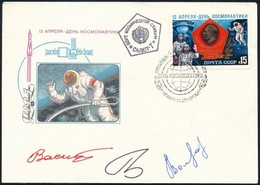 Vlagyimir Vaszjutyin (1952-2002), Georgij Grecsko (1931- ) és Alekszandr Volkov (1948- ) Szovjet űrhajósok Aláírásai Eml - Altri & Non Classificati