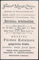 Cca 1905 Az Aradi (Erdély) Földes Kelemen Gyógyszerész Margit Krém Reklámkiadványa, Szép állapotban, 15×9 Cm - Advertising