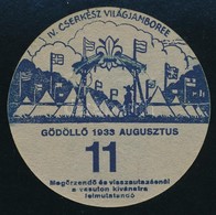 1933 Jamboree Gödöllő Utazási Kitűző, 11. Altábor (szakadással)  / Jamboree Paper Badge For Discounted Rail Travel, Camp - Pfadfinder-Bewegung