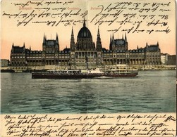 T2/T3 1905 Budapest V. Országház, Parlament, Gőzhajó. Kihajtható Panorámalap. Taussig Arthur 5323. - Unclassified