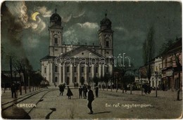 T3 1909 Debrecen, Református Nagytemplom Holdfényben, üzletek, Piac. Kiadja Thaisz Arthur  (fl) - Zonder Classificatie