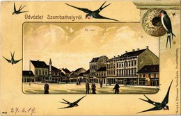 T2/T3 1919 Szombathely, Fő Tér. Dombornyomott Művészlap Fecskékkel. Steiner Testvérek Kiadása, Emb. Litho  (EK) - Unclassified