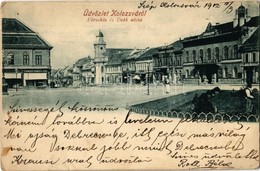 T2/T3 1902 Kolozsvár, Cluj; Városháza és Deák Utca, Tamási Tamás és Fia, Stief Jenő és Társa üzlete, Kávéház, Evangéliku - Unclassified