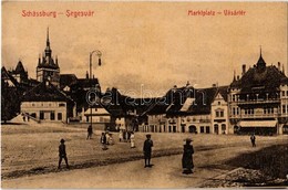 T2/T3 1907 Segesvár, Schässburg, Sighisoara; Marktplatz / Vásártér, H. Girscht, Josef Girscht, W. Leonhardt üzlete. W. L - Ohne Zuordnung