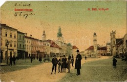 T4 1914 Besztercebánya, Banská Bystrica; IV. Béla Király Tér, Löwy Jakab üzlete, Nemzeti Szálló. 1. / Square, Shops, Hot - Zonder Classificatie